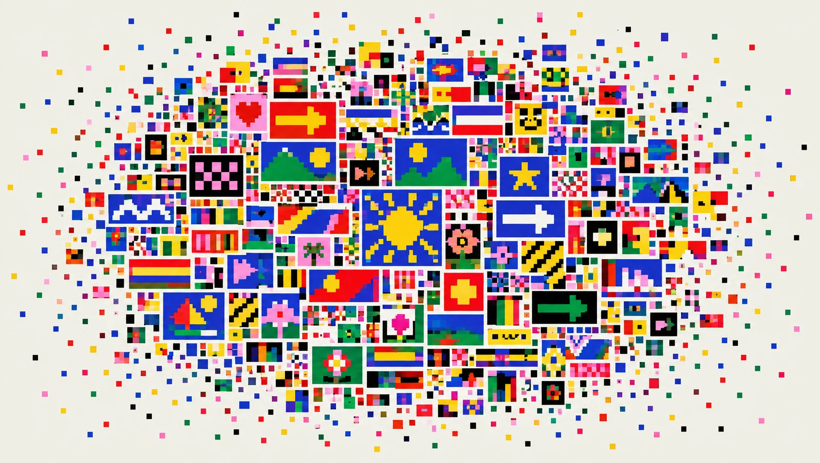 A mosaic of colorful pixel ads